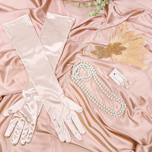 Flapper Accessories 1920s Gatsby Headband Necklace Gloves for Women - Picture 4 of 7